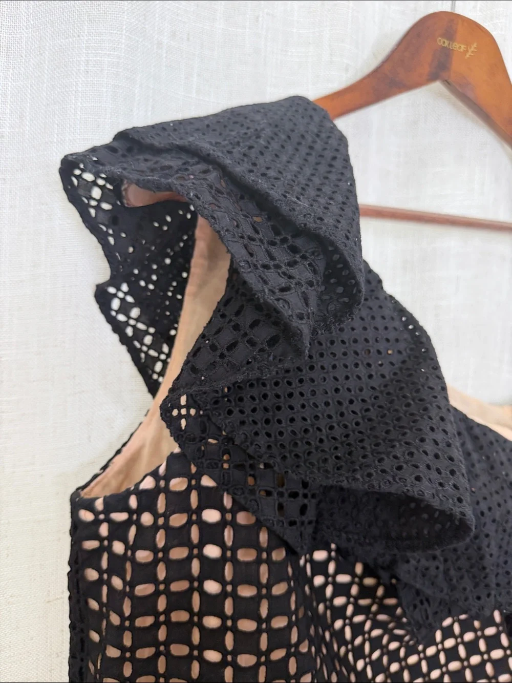 J. Crew Eyelet Black One-Shoulder Lace Overlay Top Size 10 Excellent Condition